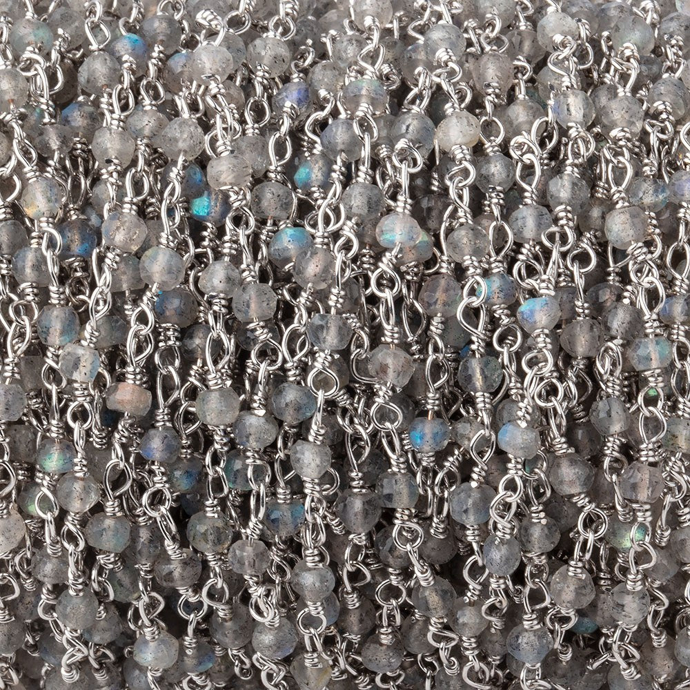 3mm Labradorite faceted rondelle Silver Plated Chain - BeadsofCambay.com