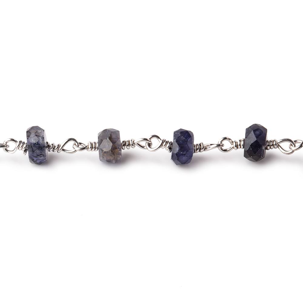 6mm Iolite faceted rondelle Silver Chain by the foot 30 pcs - BeadsofCambay.com