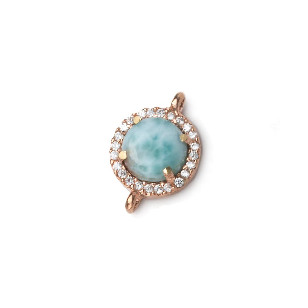 11mm Rose Gold Bezel White CZ and Larimar Coin Connector 1 focal piece - Beadsofcambay.com