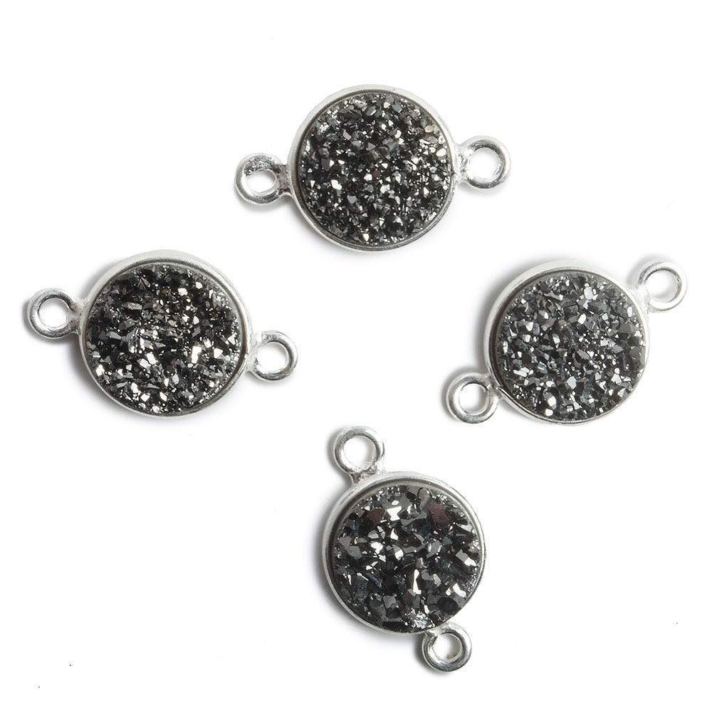 11mm Silver Bezel Metallic Black Drusy Coin 2 ring Connector 1 piece - Beadsofcambay.com