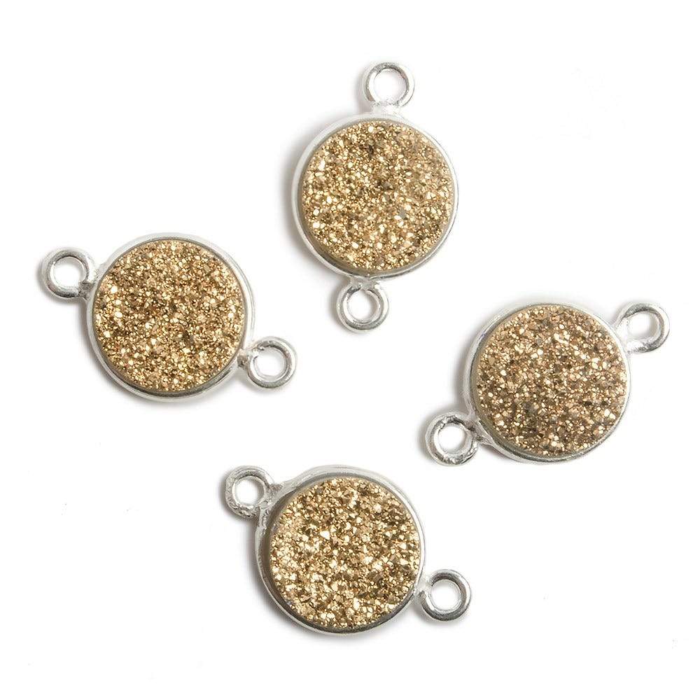 11mm Silver Bezel Metallic Gold Drusy Coin 2 ring Connector 1 piece - Beadsofcambay.com