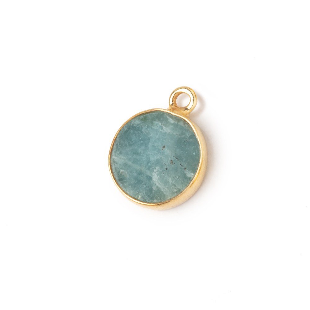 11mm Vermeil Bezel Aquamarine Flat Coin Pendant 1 piece - Beadsofcambay.com
