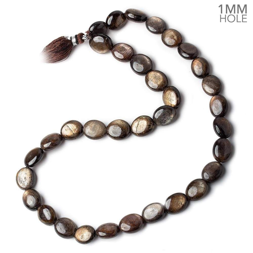 11x10-12x11mm Golden Sheen Chocolate Sapphire Plain Ovals 16 inch 34 beads AA 1mm large hole - Beadsofcambay.com