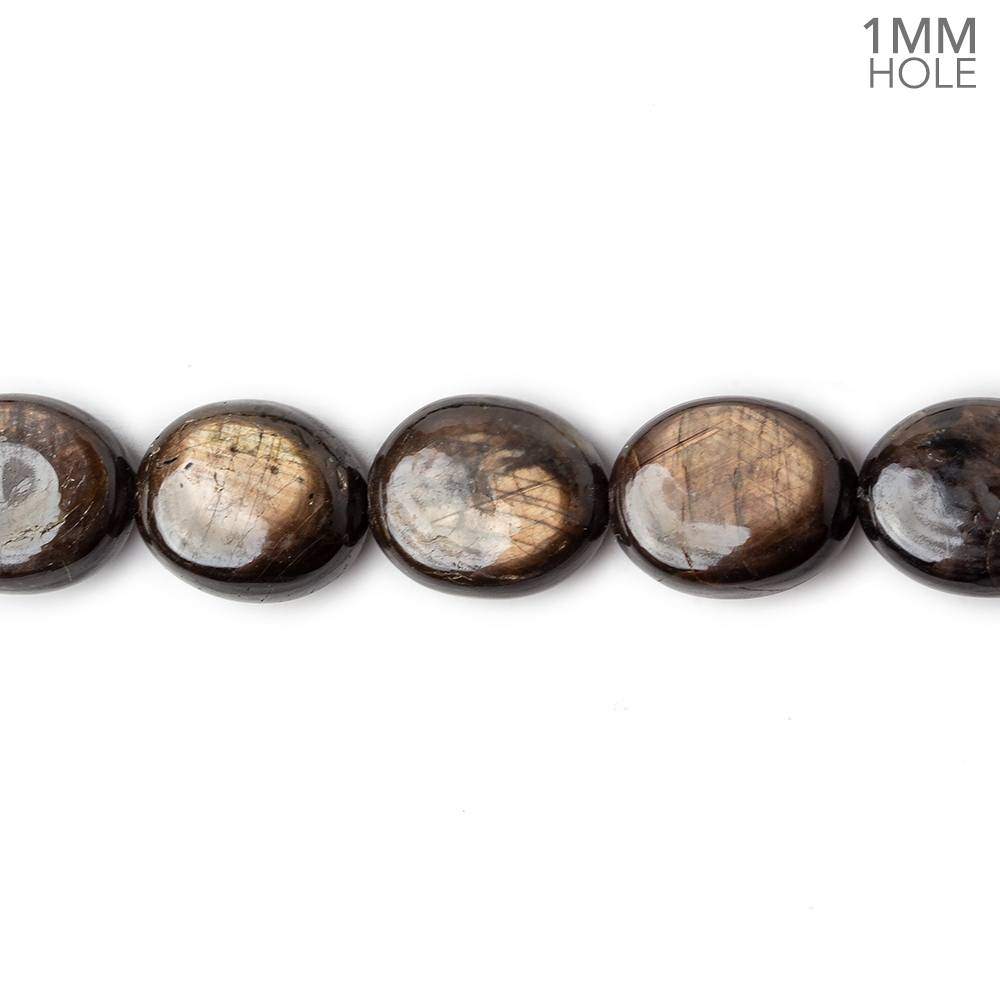 11x10-12x11mm Golden Sheen Chocolate Sapphire Plain Ovals 16 inch 34 beads AA 1mm large hole - Beadsofcambay.com