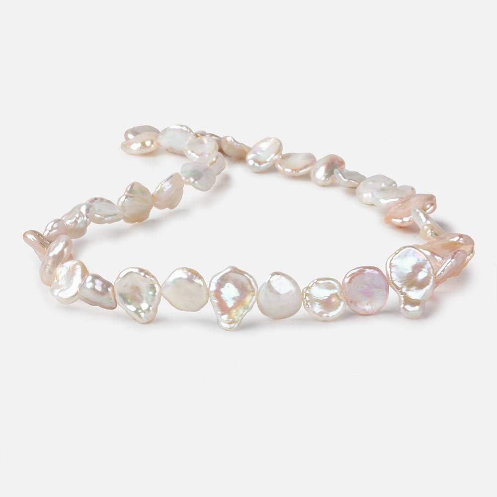 11x10-16x10mm Pink & White Keshi side drilled Freshwater Pearls 16 inch 39 pieces AAA - Beadsofcambay.com