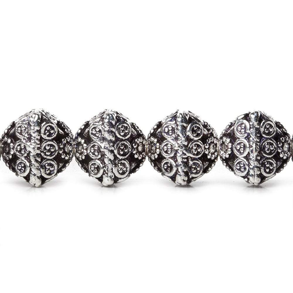 11mm Antiqued Silver Plated Copper Bali Design Bipyramid 8 inch 19 Beads - Beadsofcambay.com