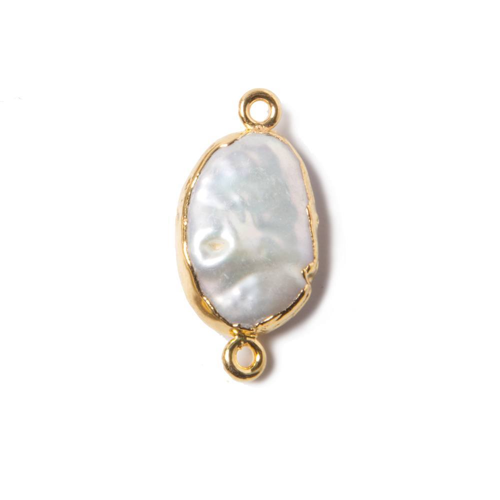 11x19mm Gold Leafed Rose' White Oval Freshwater Pearl Connector 1 piece - Beadsofcambay.com