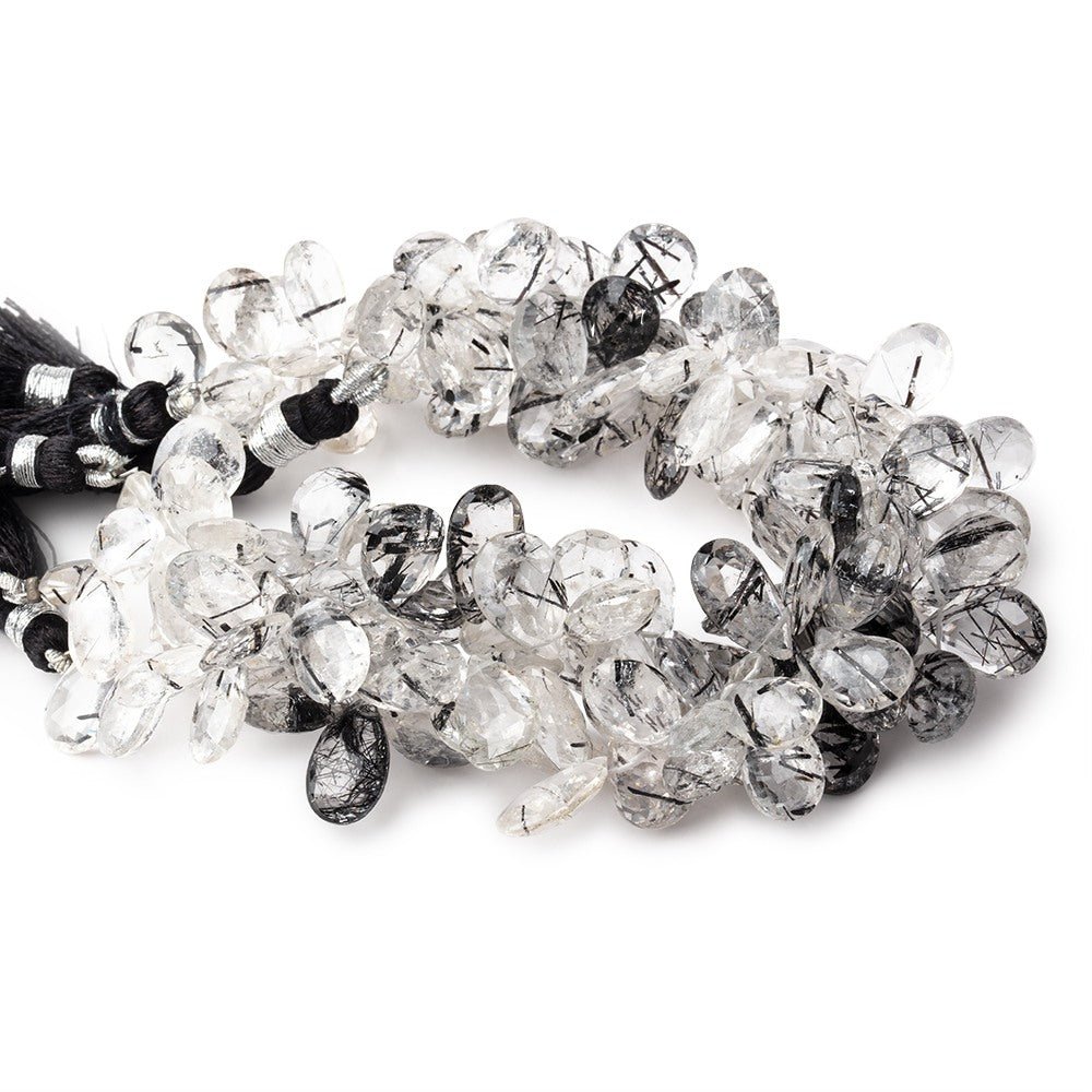 11x7-13x7mm Black Tourmalinated Quartz Faceted Pears 7.5 inch 48 beads - Beadsofcambay.com