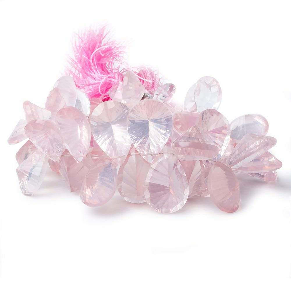 11x7-18x12mm Rose Quartz Pavilion Facet Pear Briolette 7.5 inch 46 Beads AAA - Beadsofcambay.com