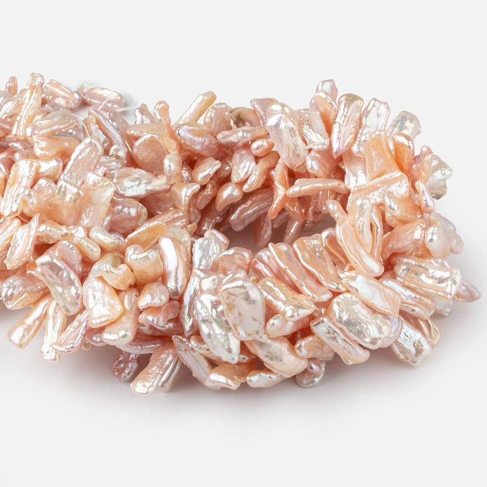 11x7-20x7mm Peach Top Drilled Biwa Freshwater Pearls 15 inch 75 pcs AA - Beadsofcambay.com