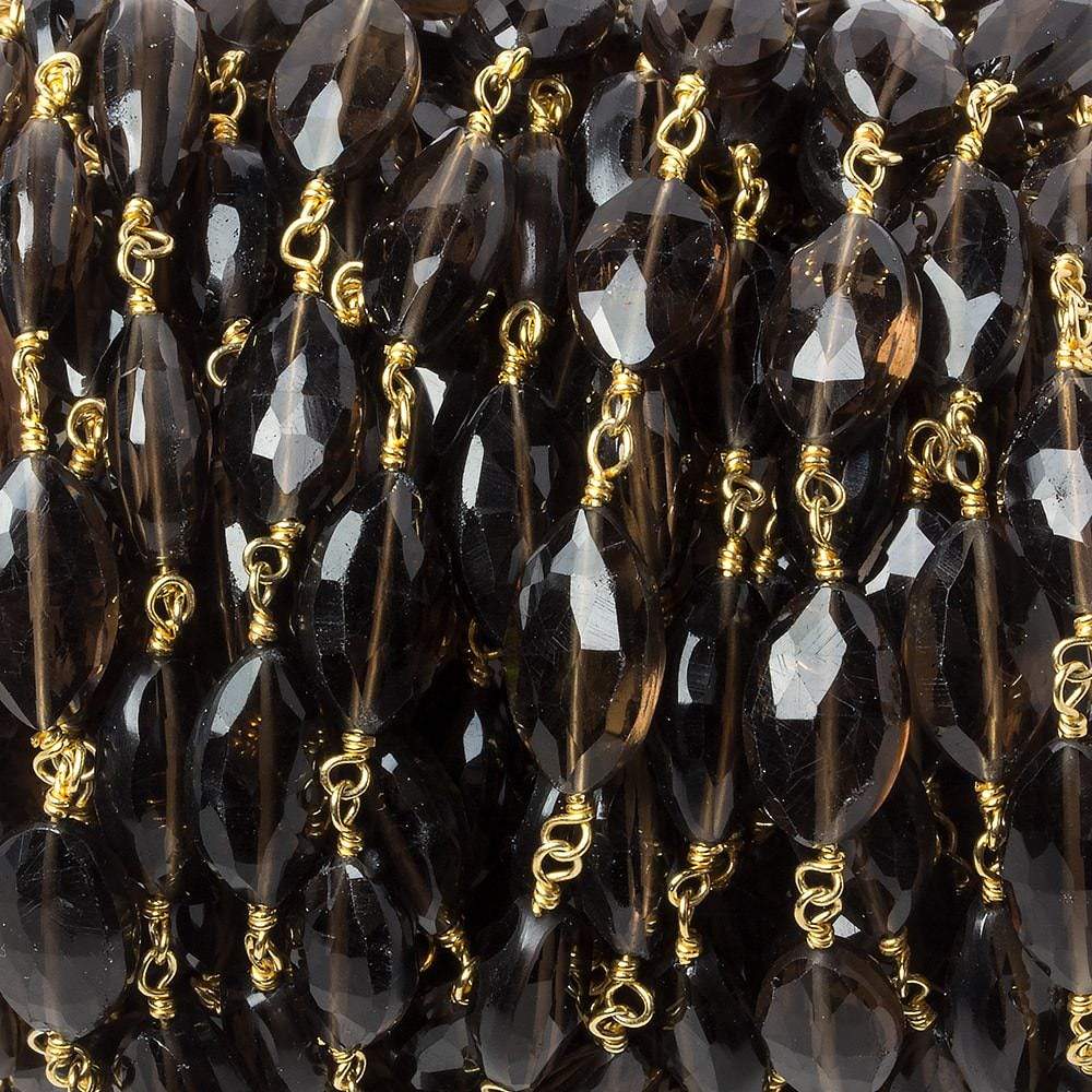 11x7mm Smoky Quartz faceted oval Gold Chain by the foot 19 pieces - Beadsofcambay.com