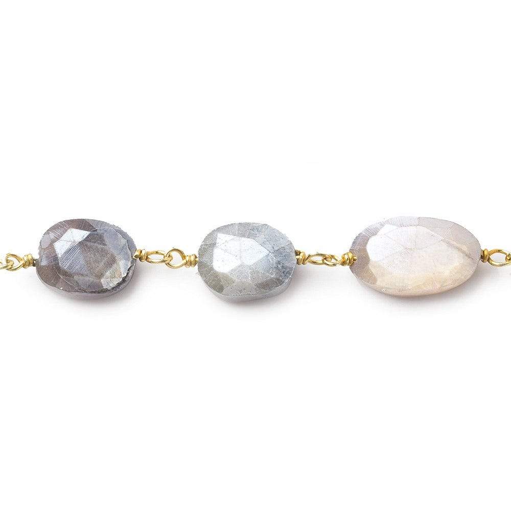 11x8-12x8mm Silver Mystic Multi Moonstone faceted oval Vermeil Chain by the foot 19 beads - Beadsofcambay.com