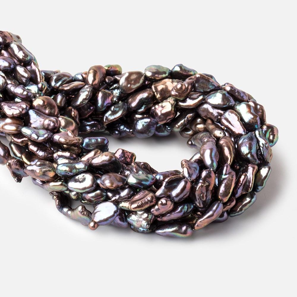 11x8-14x7mm Peacock Keshi Straight Drilled Freshwater Pearls 16 inch 28 Beads - Beadsofcambay.com