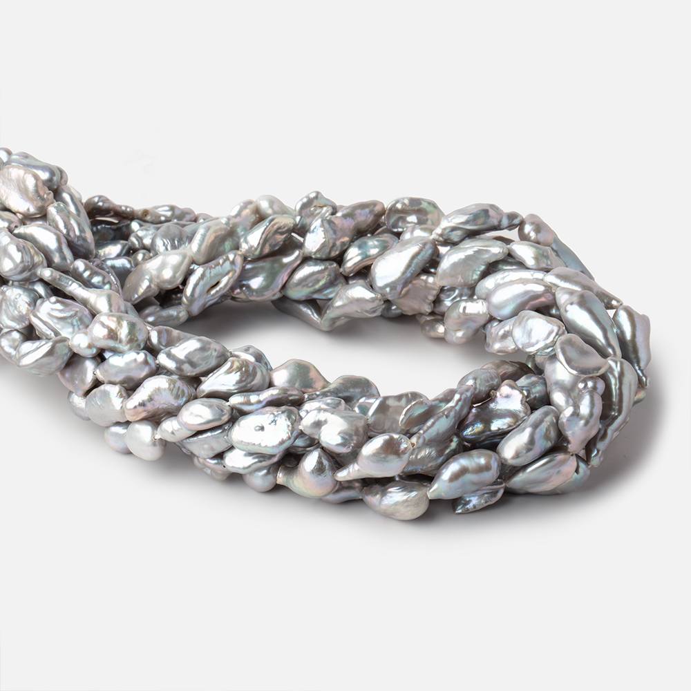 11x8-14x7mm Silver Keshi Straight Drilled Freshwater Pearls 16 inch 28 Beads - Beadsofcambay.com