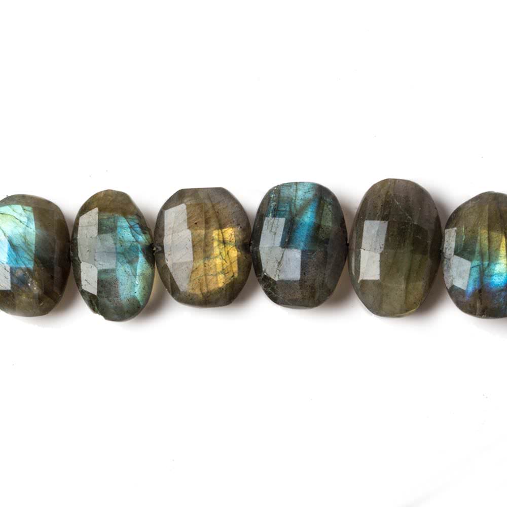 11x8-14x9mm Labradorite side drilled Faceted Cushion beads 6 inch 16 pieces - Beadsofcambay.com