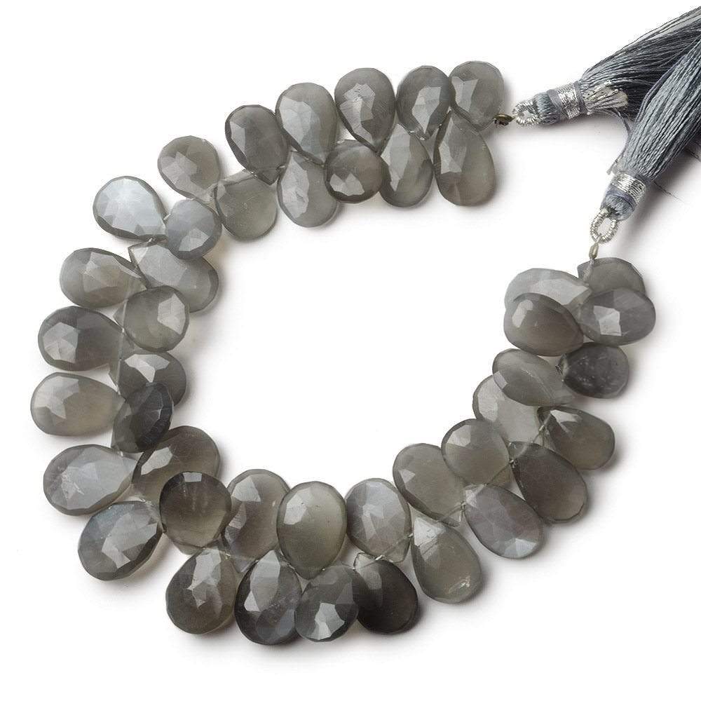 11x8-15x10mm Platinum Grey Moonstone Faceted Pear Beads 7.5 inch 43 pieces A - Beadsofcambay.com
