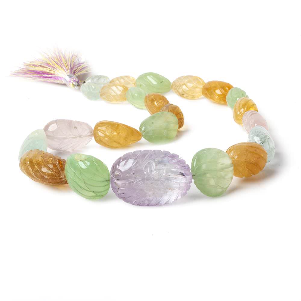 11x8-30x20mm Multi Gemstone Hand Carved Nugget beads 16 inch 23 pieces AA - Beadsofcambay.com