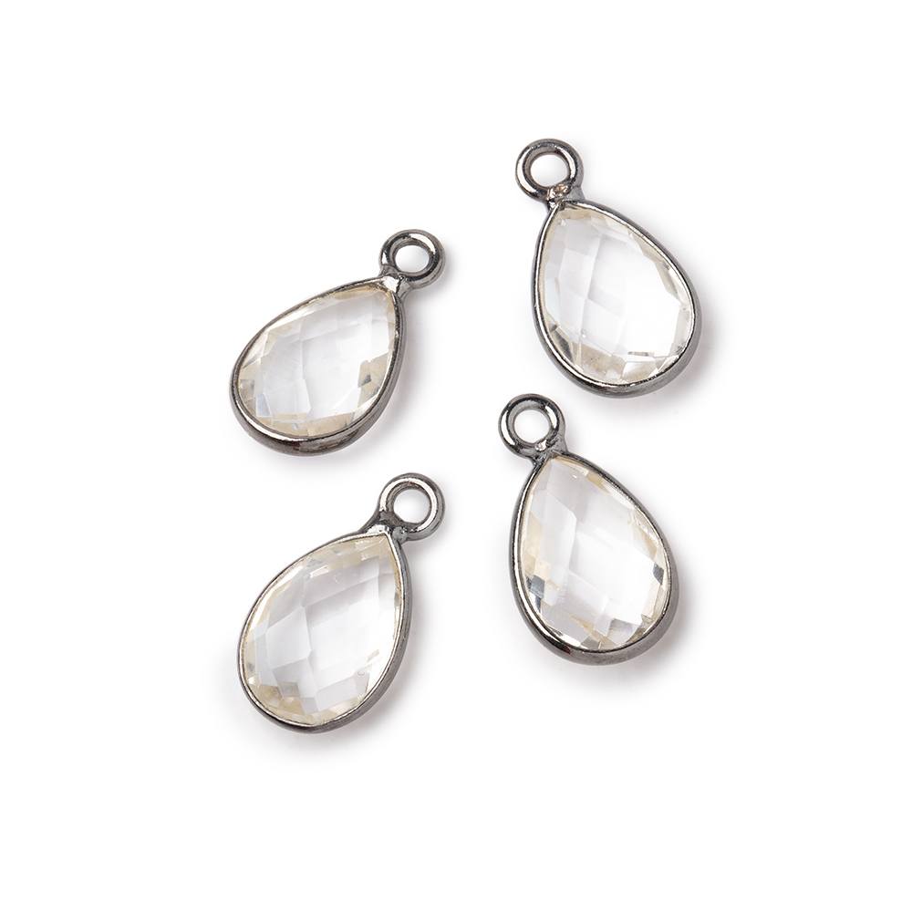 11x8mm Black Gold Bezel Crystal Quartz Faceted Pear Focal Pendants Set of 4 pieces - Beadsofcambay.com