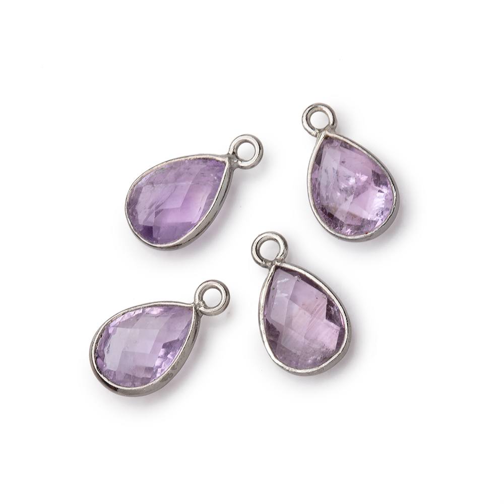 11x8mm Black Gold Bezel Pink Amethyst Faceted Pear Focal Pendants Set of 4 pieces - Beadsofcambay.com