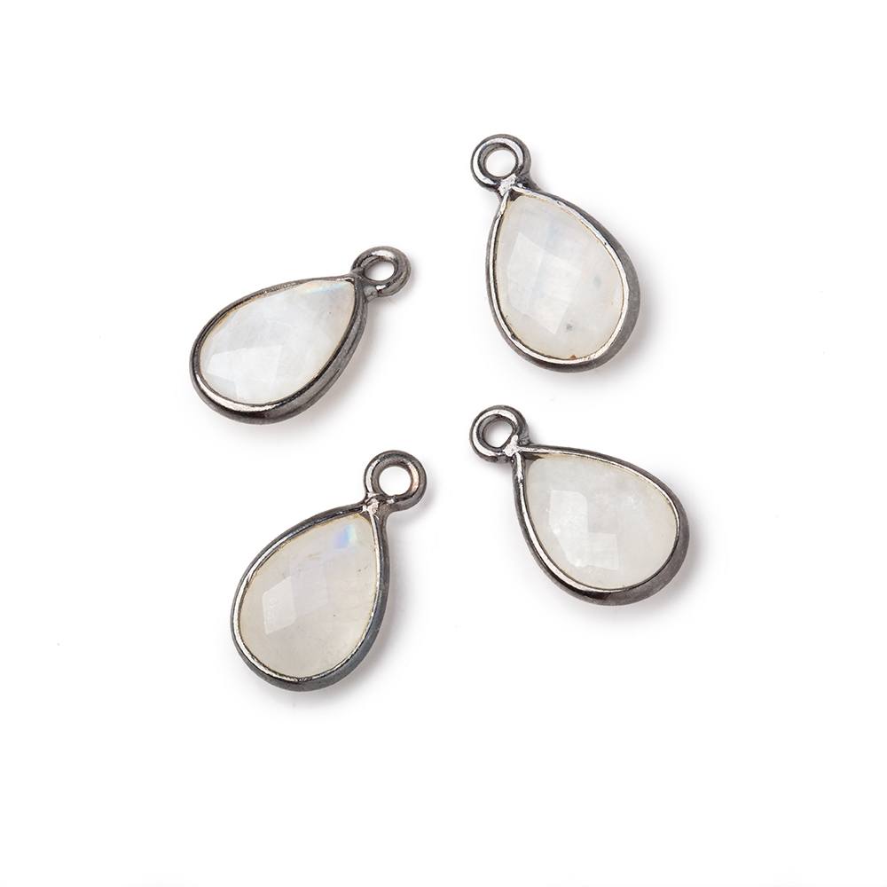 11x8mm Black Gold Bezel Rainbow Moonstone Faceted Pear Focal Pendants Set of 4 pieces - Beadsofcambay.com