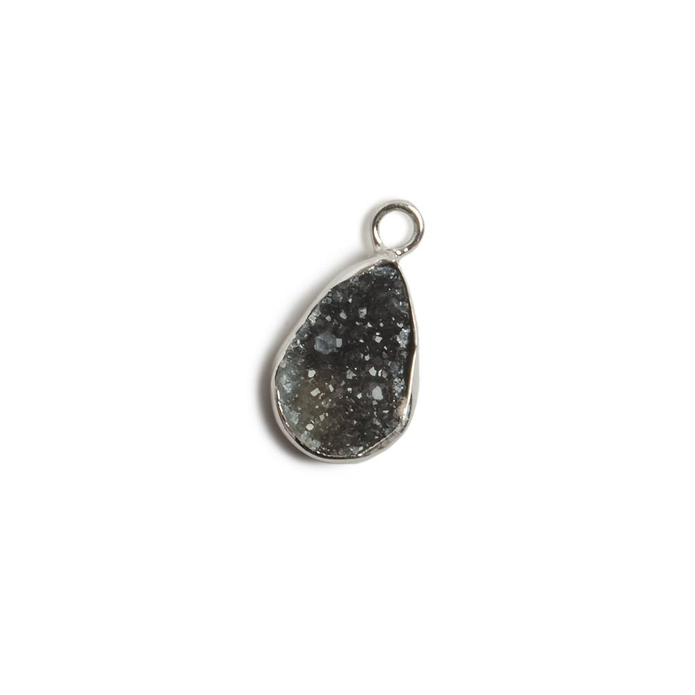 11x8mm Silver Bezel Black Drusy Pear 1 ring Charm Pendant 1 piece - Beadsofcambay.com