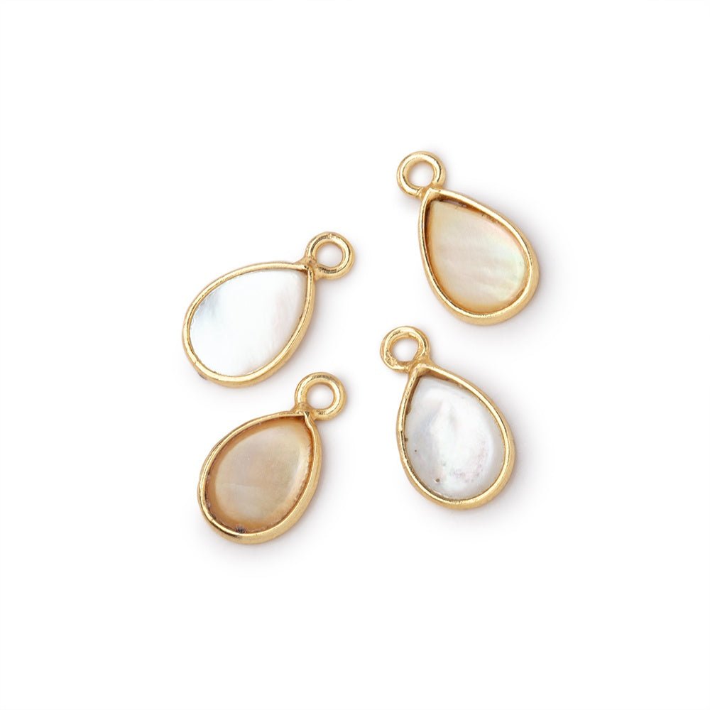 11x8mm Vermeil Bezel Mother of Pearl Pear Focal Pendants Set of 4 pieces - Beadsofcambay.com