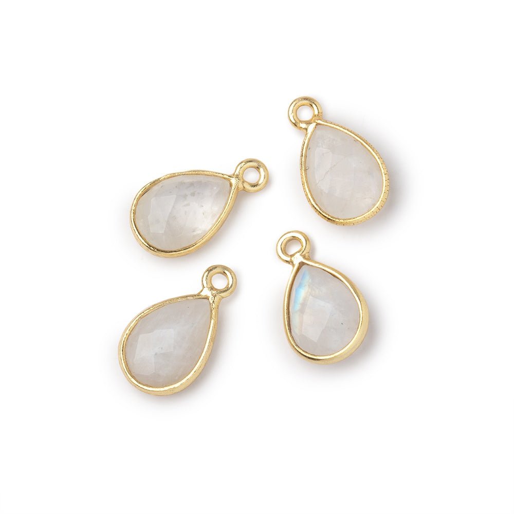 11x8mm Vermeil Bezel Rainbow Moonstone Faceted Pear Focal Pendants Set of 4 pieces - Beadsofcambay.com