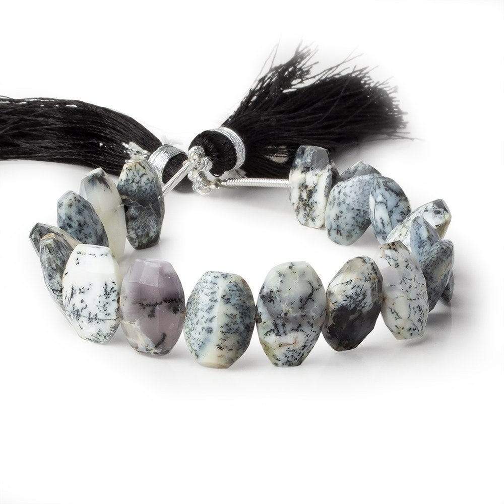 11x9-13.5x9mm Dendritic Opal Side Drilled Faceted Cushion 6 inch 15 beads - Beadsofcambay.com