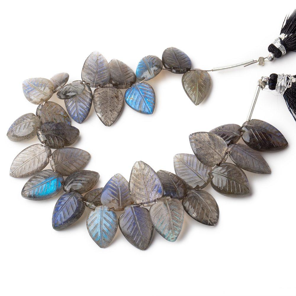 11x9-16x9mm Labradorite hand carved leaf beads 6 inch 33 pieces AAA - Beadsofcambay.com