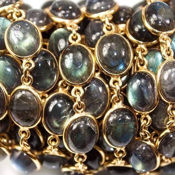 11x9mm Labradorite Vermeil Bezel Chain Sold as 23 inch length - Beadsofcambay.com