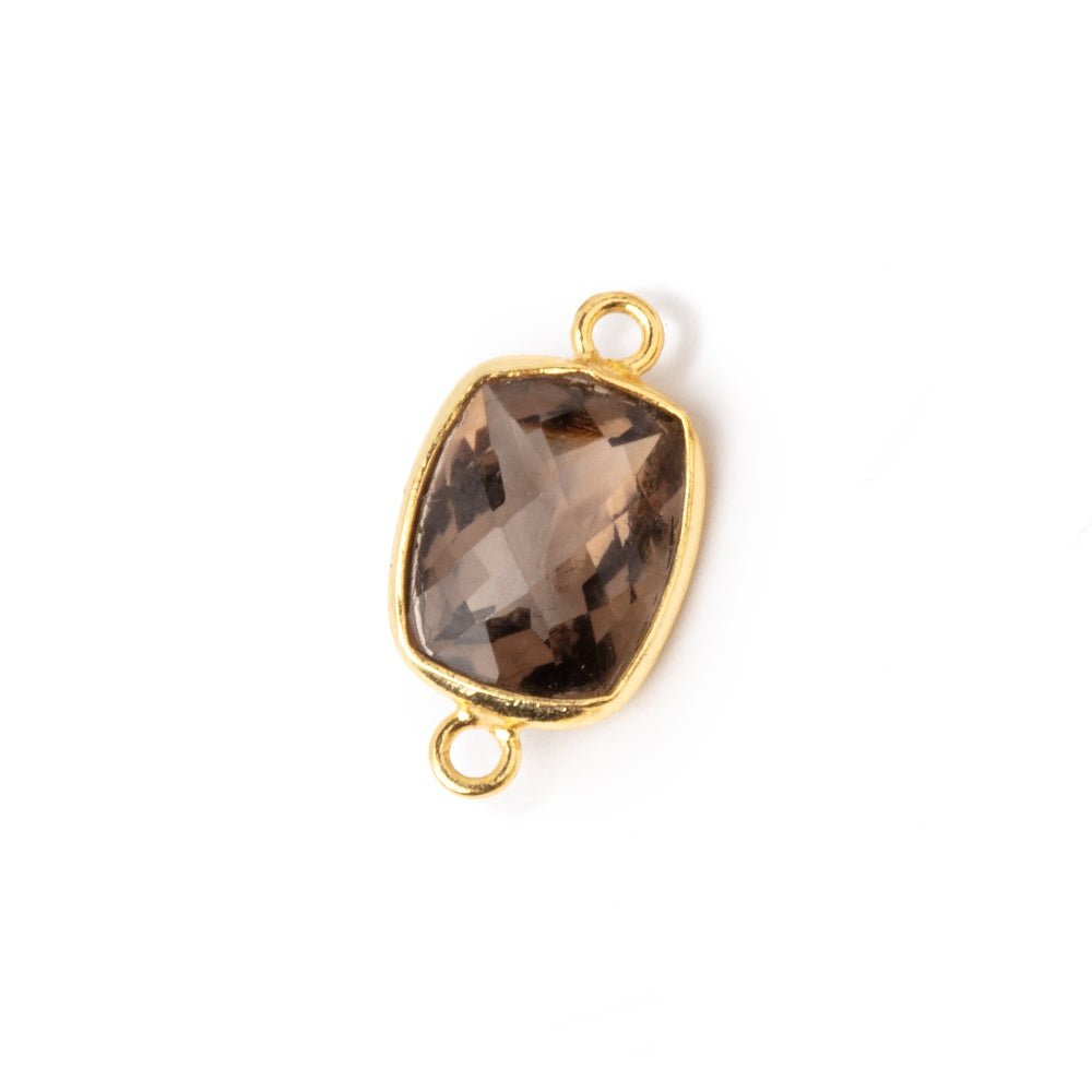 11x9mm Vermeil Bezel Smoky Quartz Pavilion Faceted Rectangle Connector 1 piece - Beadsofcambay.com