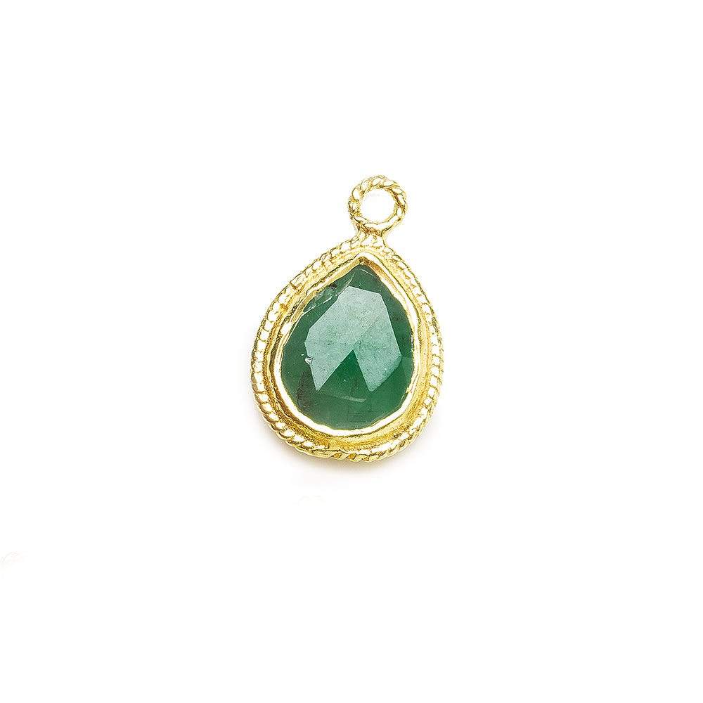 11x9mm Vermeil Twist Rope Bezel Emerald Faceted Pear Pendant 1 piece - Beadsofcambay.com