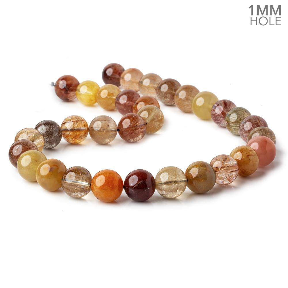 12-12.5mm Multi Rutilated Quartz plain round large hole beads 15.5 inch 32 pieces A - Beadsofcambay.com