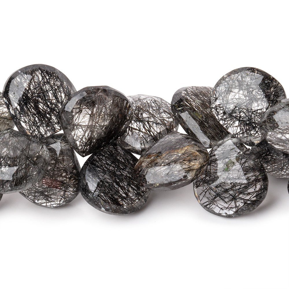 12-13.5mm Black Tourmalinated Quartz Faceted Heart Beads 8 inch 44 pieces AA - Beadsofcambay.com