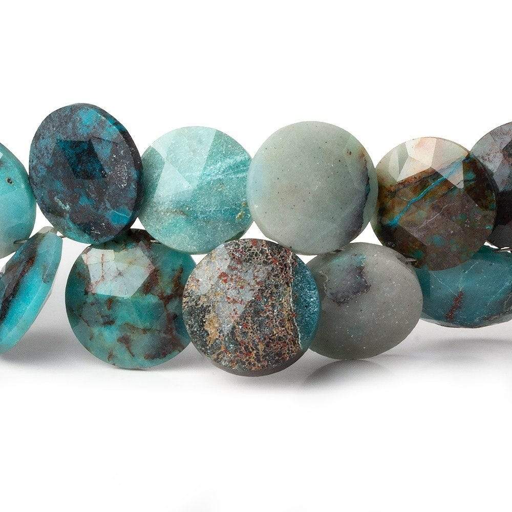 12-13mm Chrysocolla Top Drilled Faceted Coins 8 inch 29 Beads AA - Beadsofcambay.com