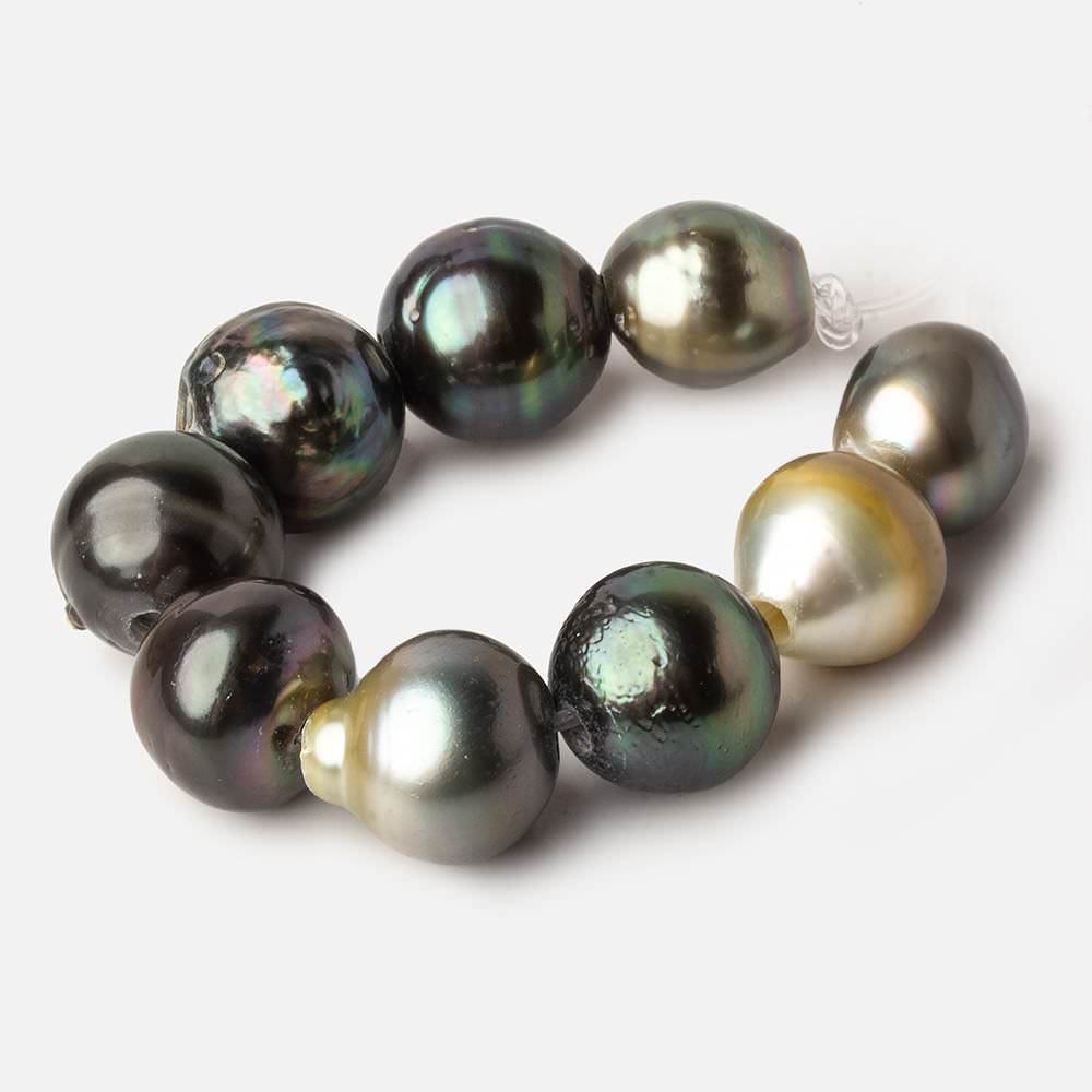 12-13mm Tahitian Saltwater 2mm Large Hole Pearls 3.5 inches 7 pieces - Beadsofcambay.com
