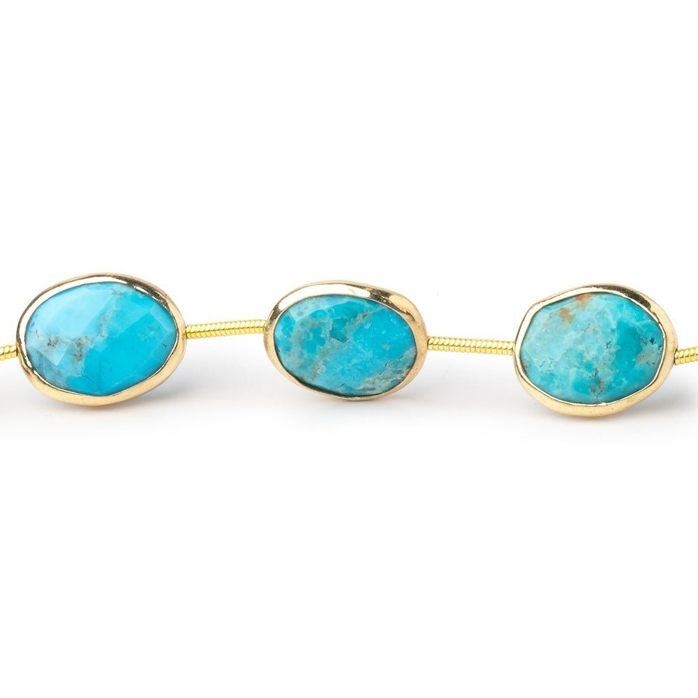 12-13mm Vermeil Bezel Turquoise Straight Drill Nuggets 7 inch 9 Beads - Beadsofcambay.com