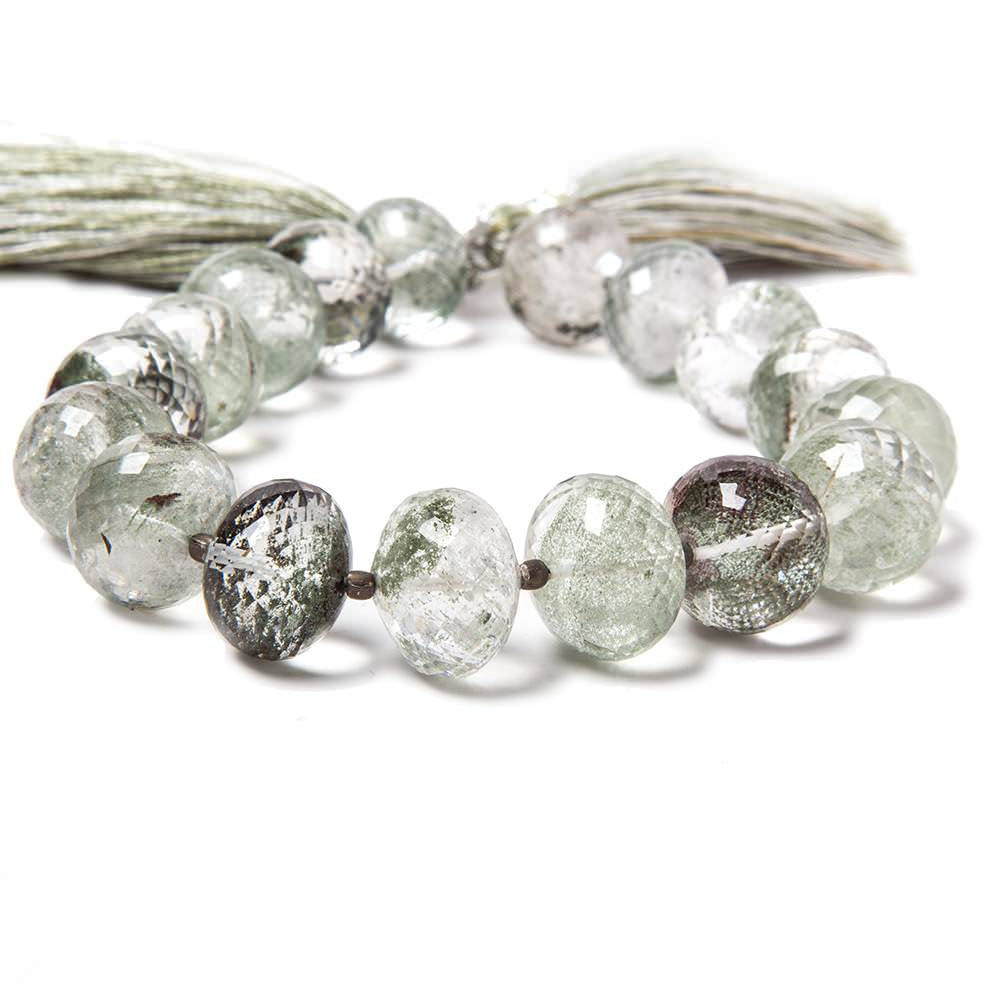 12-14mm Moss Quartz faceted rondelle beads 8 inch 17 pieces - Beadsofcambay.com