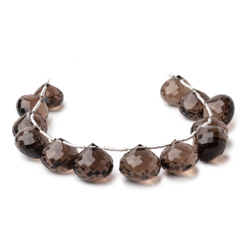 12-14mm Smoky Quartz Faceted Candy Kiss Beads 6.5 inch 13 pieces - Beadsofcambay.com