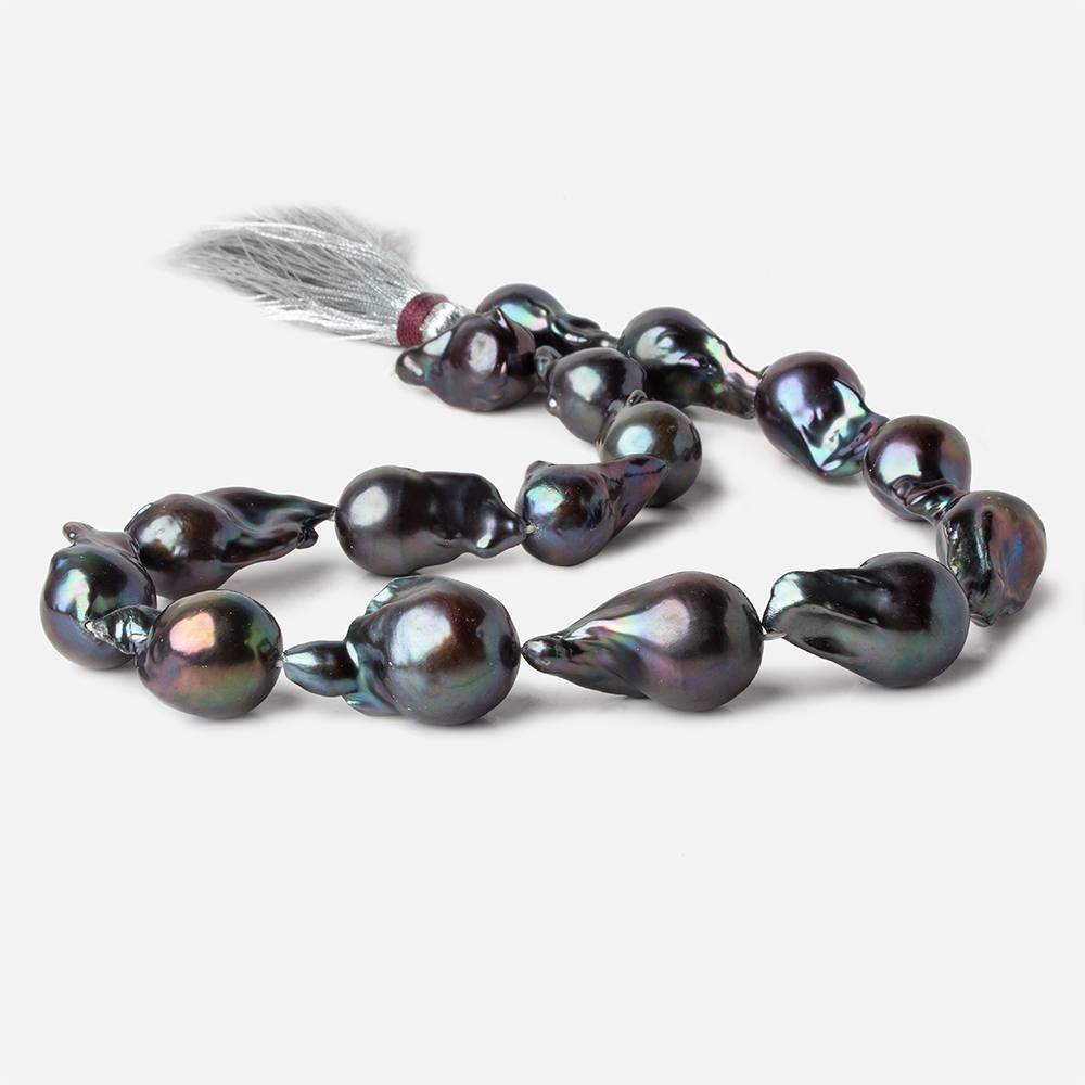 12-15mm Peacock Ultra Baroque Freshwater Pearls 16.5 inch 16 pcs .8mm drill hole AAA - Beadsofcambay.com