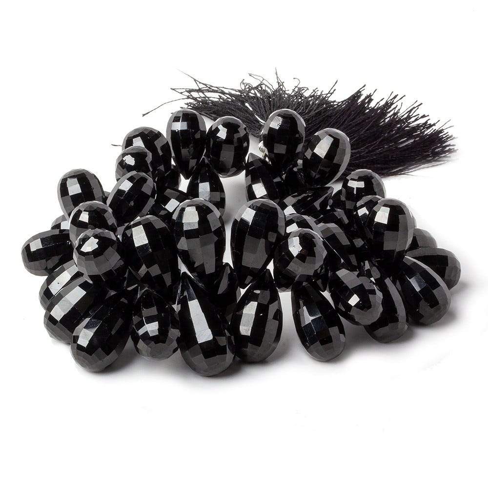12-20mm Black Obsidian Checkerboard Faceted Tear Drop Beads 8 inch 50 pcs - Beadsofcambay.com