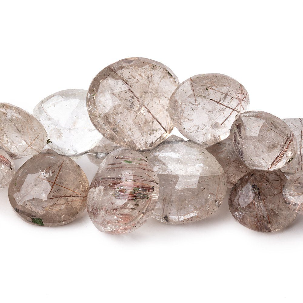 12-21mm Smoky Rutilated Quartz Faceted Heart Beads 9 inch 46 pieces AA - Beadsofcambay.com