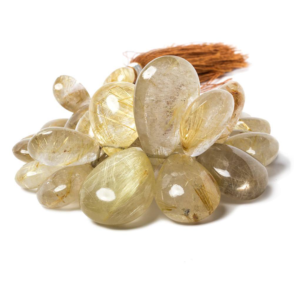 12-28mm Rutilated Quartz Plain Pear Beads 6.5 inch 31 beads - Beadsofcambay.com