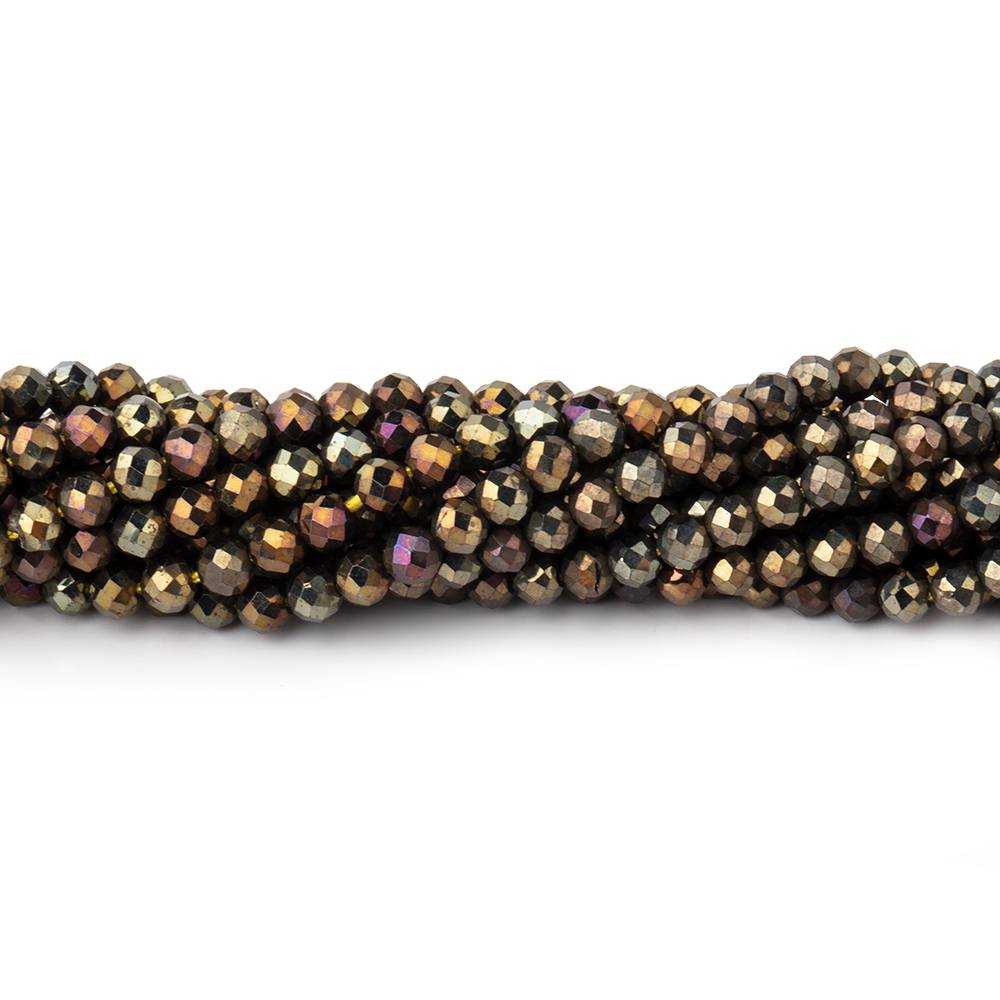 3mm Metallic Bronze Black Spinel Micro faceted rounds 13 inch 128 beads - BeadsofCambay.com