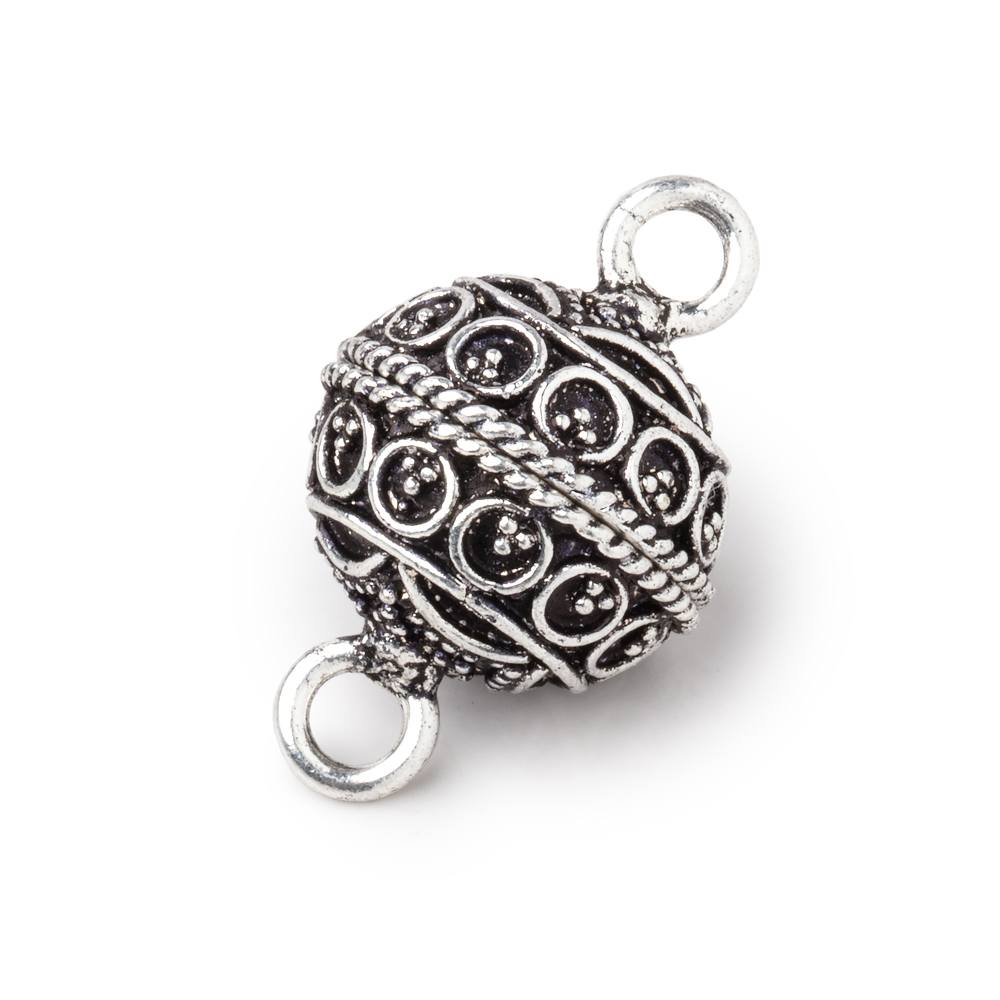 15mm Antiqued Silver plated Circle Design Magnetic Clasp 1 piece - BeadsofCambay.com