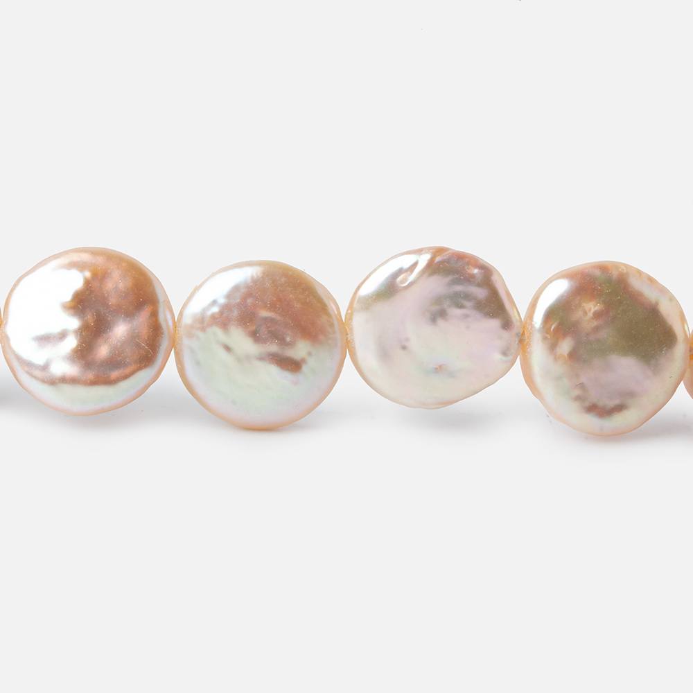 12.5-13.5mm Crème de Peach Coin Freshwater Pearl 16 inch 28 pieces - Beadsofcambay.com