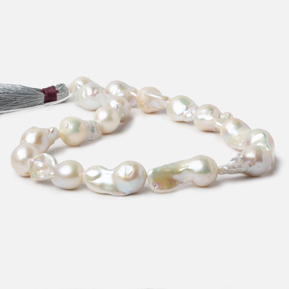 12.5-13.5mm White Ultra Baroque Freshwater Pearls 16 inch 17 pieces AA 0.8mm drill hole - Beadsofcambay.com