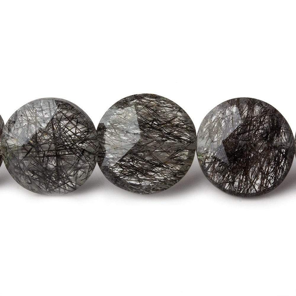 12.5-14.5mm Black Tourmalinated Quartz Faceted Coins 8 inch 15 beads - Beadsofcambay.com