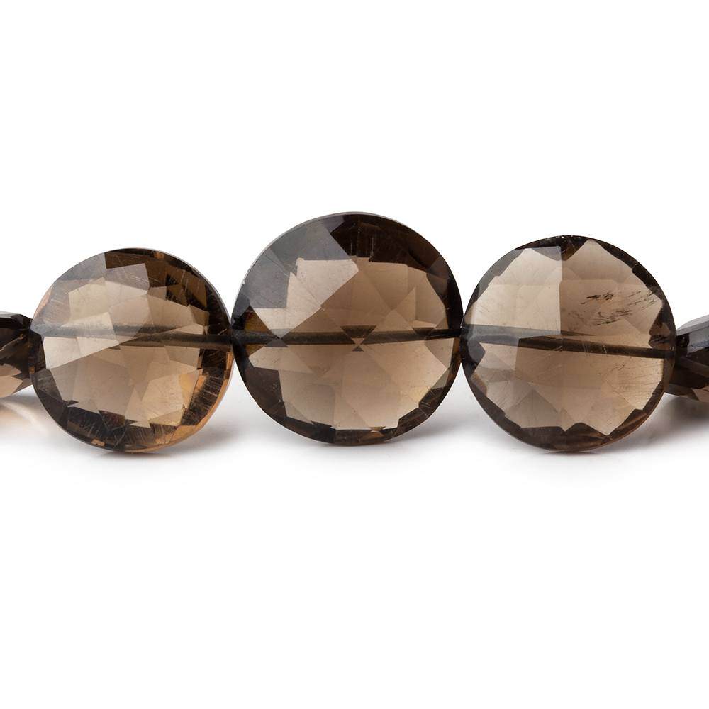 12.5-15.5mm Smoky Quartz Faceted Coin Beads 8 inch 16 pieces AAA - Beadsofcambay.com