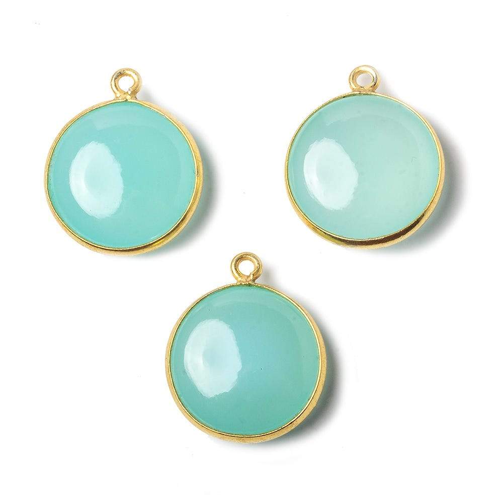 12.5mm Vermeil Bezel SeaBlue Chalcedony plain coin Pendant 1 focal bead - Beadsofcambay.com